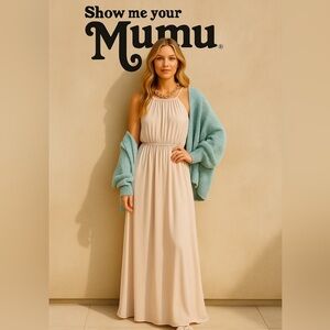 Show Me Your MuMu, Amanda Dress Nude-Blush,Halter,Flowy Gown, Size M